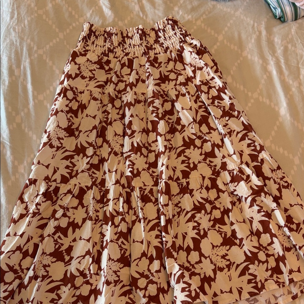 Universal Thread Brown and Cream Floral Tiered Maxi Skirt